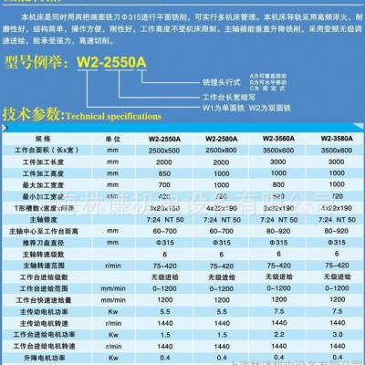 特价上海台重W2-3580A双端面升降组合铣床机床销售