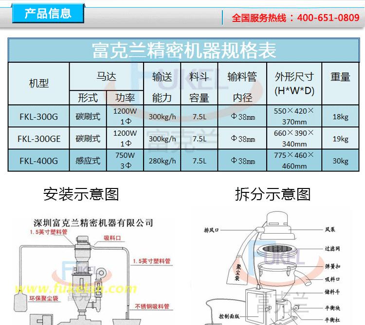 富克兰300G真空上料机，塑料颗粒吸料机